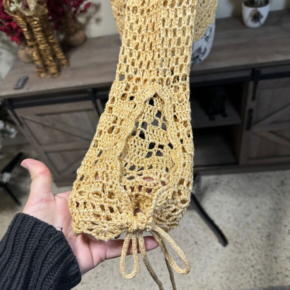 Vintage Crochet Tie Front Sweater Size M Bell Sleeve Y2k Boho Indie Festival - Picture 6 of 9